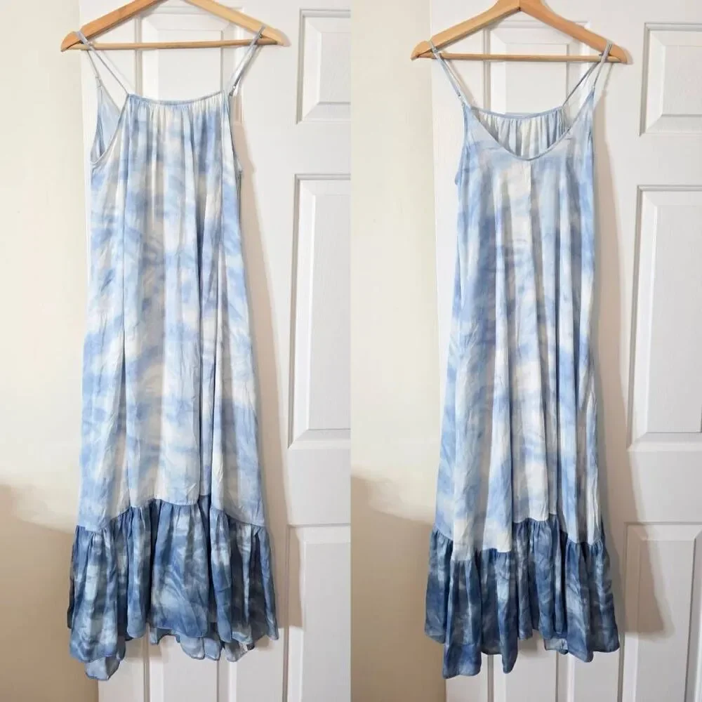 Free People full on maxi slip cami dress with peplum hem in tie dye XS - Picture 2 of 10